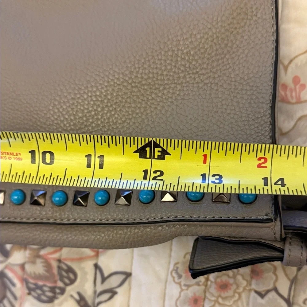 Urban Expressions Gray Bag with Turquoise & Black Studs & Embroided Strap